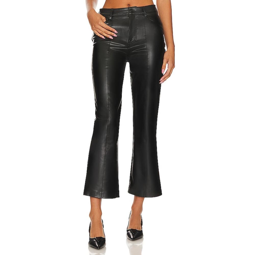 7 For All Mankind Black High Waist Slim Kick Faux Leather Pant Size 25